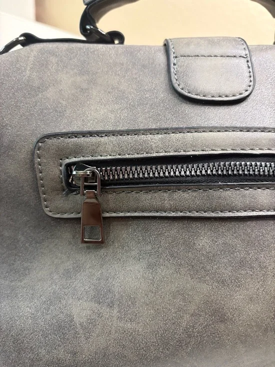 Vintage Doctor Bag Gray Vegan Leather Satchel Structured Multi Pocket - Picture 3 of 9